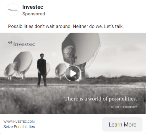 An example of using a video in Facebook Ads campaign